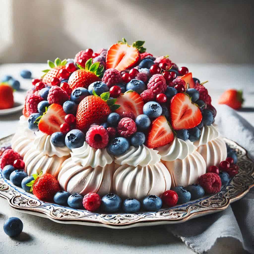 Pavlova con chantilly e frutti di bosco