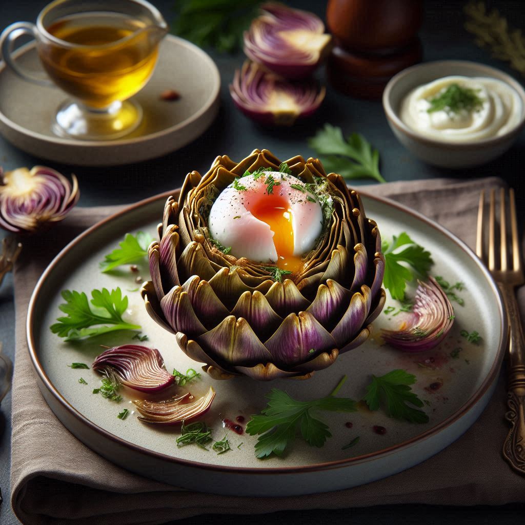 Carciofo alla giudia con uovo poché un tocco gourmet