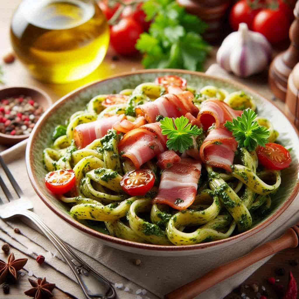 Pasta al pesto prezzemolo e speck: sapore e freschezza