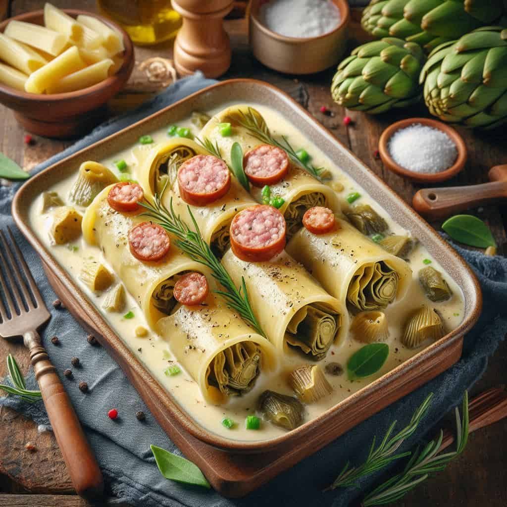 Cannelloni carciofi e salsiccia: cremosi e irresistibili