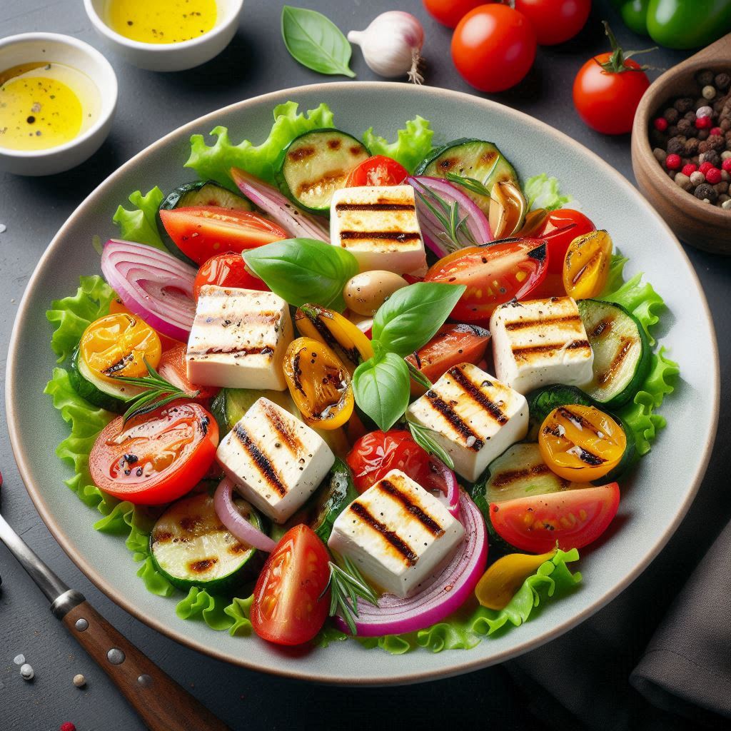 Insalata con scamorza e verdure grigliate fresca e veloce