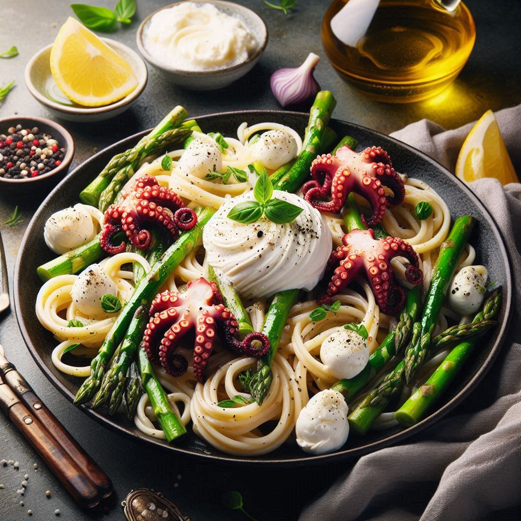 Pasta con asparagi, polpo e burrata sfiziosa